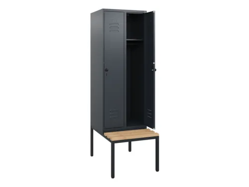 locker met bank,HxBxD 1950x600x815mm,2vak,vak B 300mm,draaigrendel
