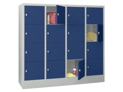 lockerkast,HxBxD 1518x1600x500mm,4x4vakken,RAL7035,front RAL5010