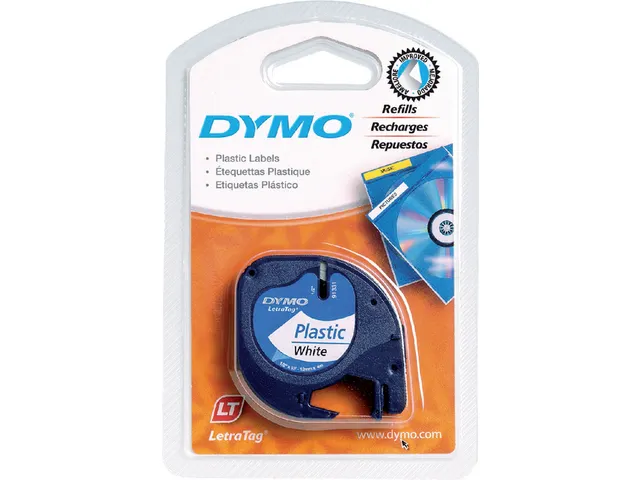 Ruban Dymo Letratag 91201 plastique 12mm noir sur blanc