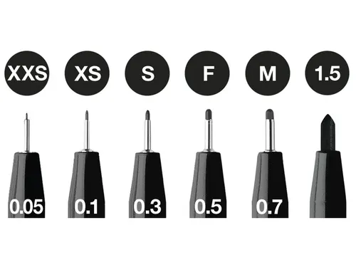 Tekenstift Pitt Artist Pen 199 zwart 6 stuks XXS XS S F M en 1.5