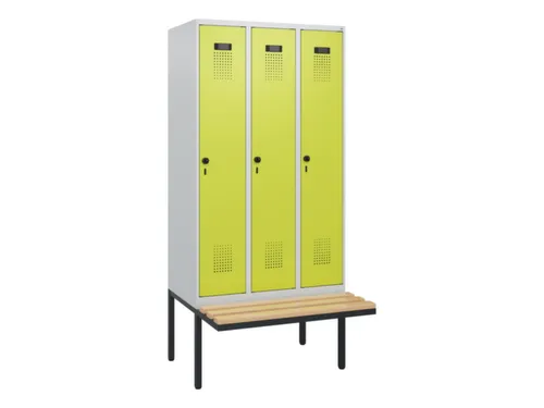 locker met bank,HxBxD 1950x900x815mm,3vak,vak B 300mm,draaigrendel