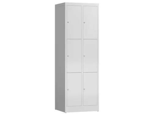 Lockerkast 1800x590x500mm 2x3 vakken cilinderslot, sokkel, RAL7035