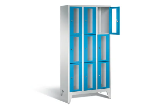 lockerkast 1850x900x500mm 3x3 vakken Cilinderslot Poten, RAL5012