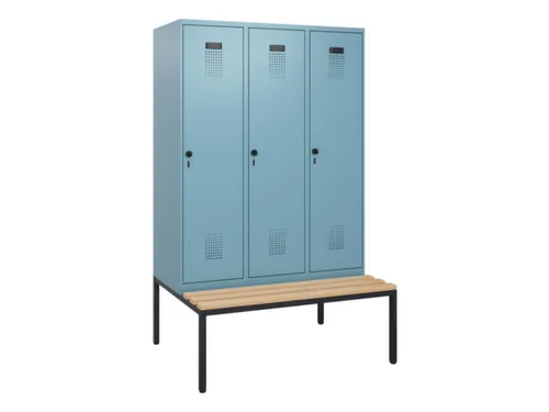 locker met bank,HxBxD 1950x1200x815mm,3vak,vak B 400mm,draaigrendel