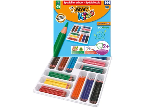 Kleurpotloden BicKids Evolution ecolutions ass schoolbox à 144 stuks