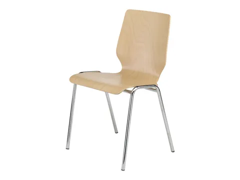 Houten Kuipstoel,4Voeten Ronde Buis Verchroomd,Zitschaal Beuken