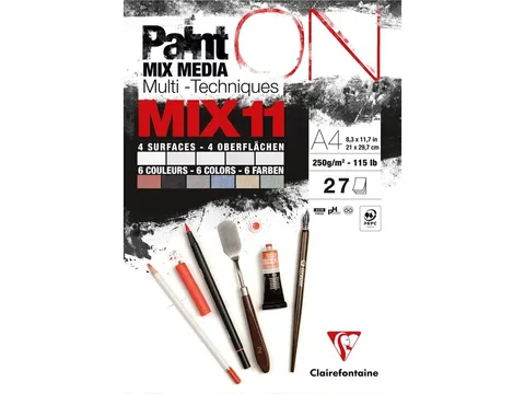 Mix Media Papier Cairefontaine 11 A4 Paint On 27 feuilles 250g assorti