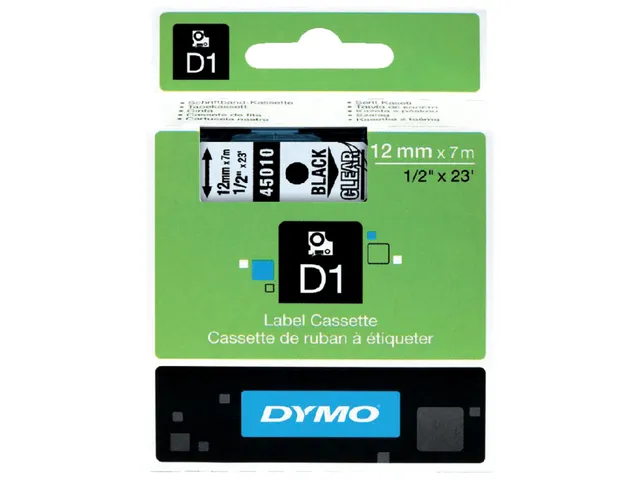 Labeltape Dymo 45010 D1 S720500 12mmx7m zwart op transparant