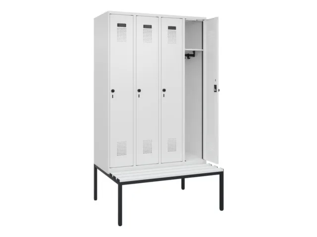 locker met bank,HxBxD 2120x1200x815mm,4vak,vak B 300mm,draaigrendel