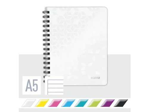 Notitieboek Leitz WOW A5 lijn spiraal PP wit