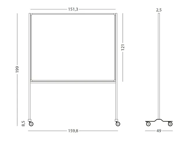 Verrijdbaar Whiteboard Workboard 120x150cm Emaille zwart profiel