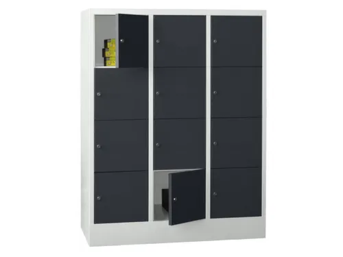 lockerkast,HxBxD 1518x1200x500mm,3x4vakken,RAL7035,front RAL7016