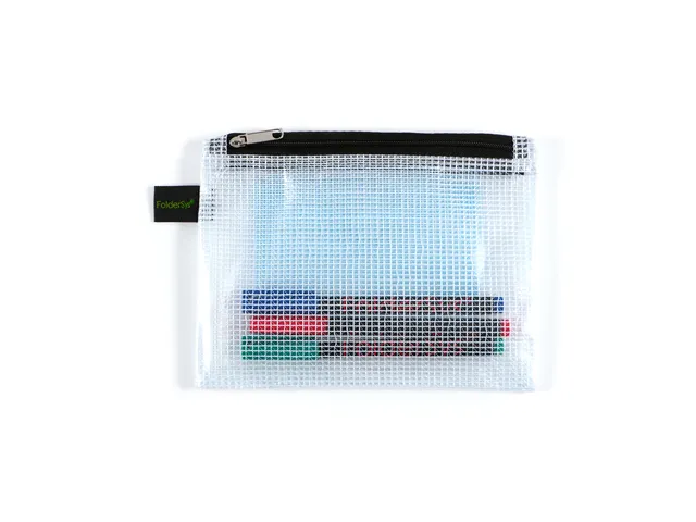 Trousse Foldersys A6 EVA transp sans PVC 2 comp fermeture éclair noir