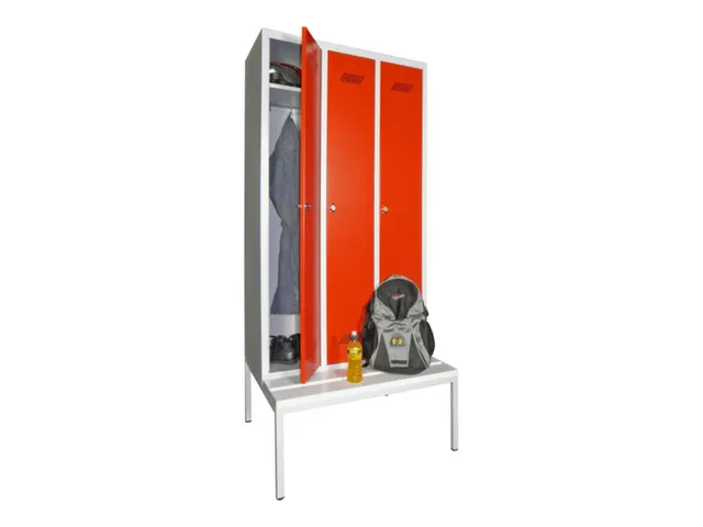 locker met bank,HxBxD 2150x900x500mm,3vak,RAL7035,front RAL3000