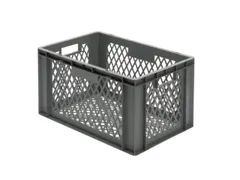 Euronorm-stapelbak 61l 320x600x400mm Wanden/bodem Opengewerkt Grijs