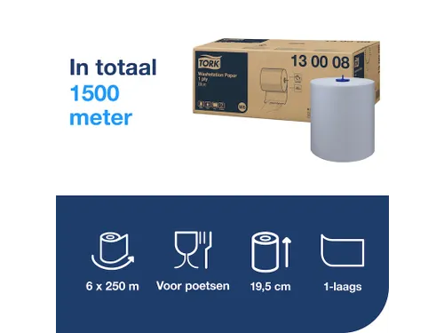 Tork Wasstation Poetspapier 1-laags 250m/19,5cm blauw 6rol/doos