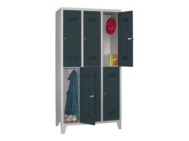 dubbeldekse locker,HxBxD 1850x900x500mm,3x2vak.,RAL7035,front RAL7016