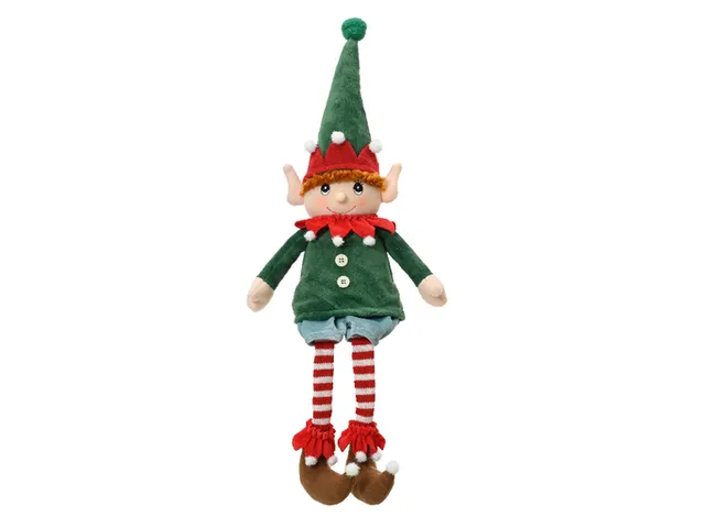Decoris Kerstdecoratie Elf zittend met hangende benen 60cm
