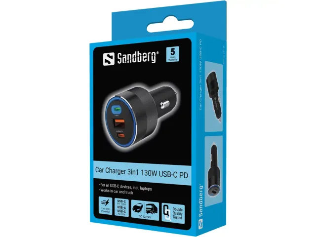 Auto oplader 3in1 130W USB-C PD 441-49 zwart