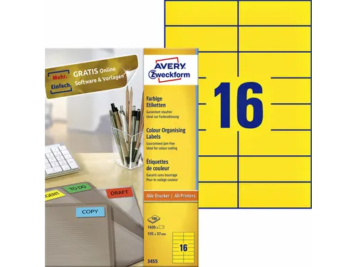 Gekleurde Etiketten Avery Zweckform 105x37mm Geel 1600 stuks