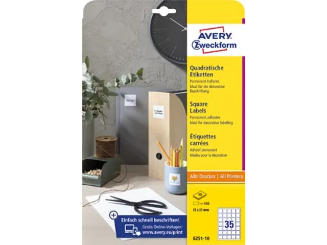 Vierkante Etiketten 35 X 35 Mm Wit Permanent