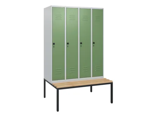 locker met bank,HxBxD 1950x1200x815mm,4vak,vak B 300mm,draaigrendel