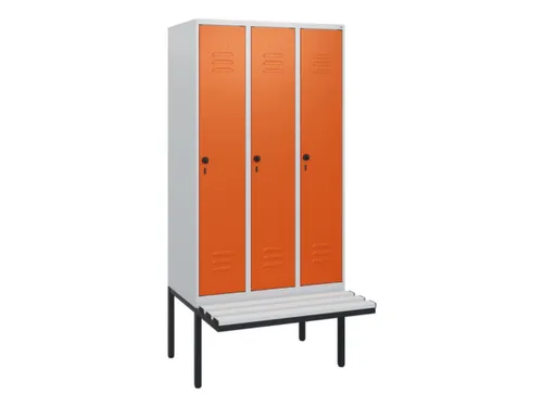 locker met bank,HxBxD 1950x900x815mm,3vak,vak B 300mm,draaigrendel