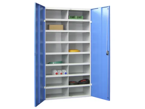 Materiaalkast Staal 1800x1000x530mm 16vakken Ral7035 Front Ral7016