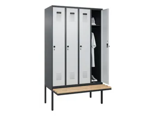 locker met bank,HxBxD 2120x1200x815mm,4vak,vak B 300mm,draaigrendel - 1