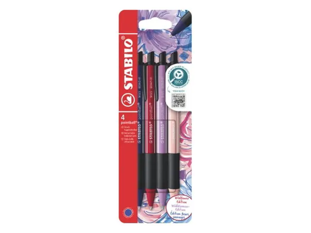 Balpen STABILO pointball Wildflower Assorti Medium 4 stuks