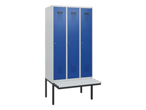 locker met bank,HxBxD 1950x900x815mm,3vak,vak B 300mm,cilinderslot