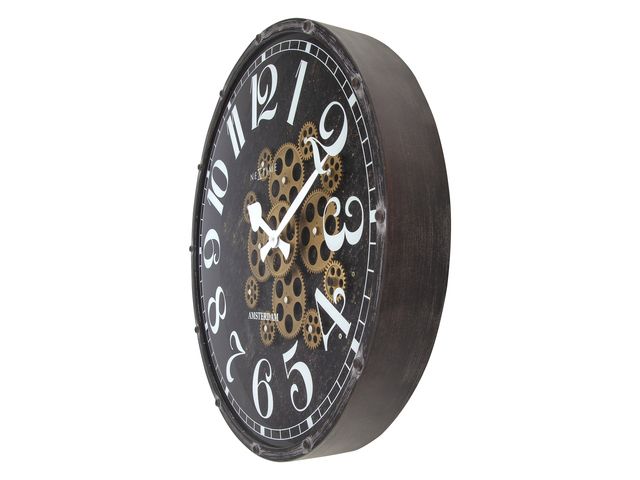HOSTON Grote wandklok, wandklokken voor woonkamer vintage boerderij kamer decor Romeinse cijfers echte bewegende tandwielen wandklok voor thuis muur slaapkamer kantoor (zilvergrijs, 18 inch