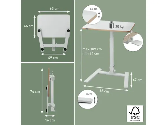 Zit-Sta bureau Leitz ergo compact inklapbaar 460x740x650mm wit