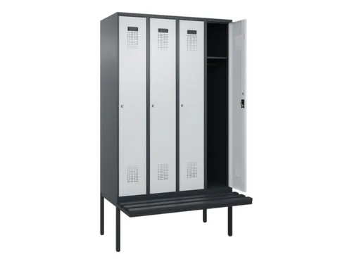 locker met bank,HxBxD 2120x1200x815mm,4vak,vak B 300mm,cilinderslot