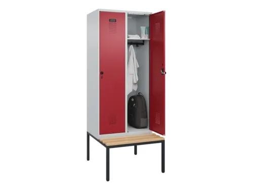 locker met bank,HxBxD 2120x800x815mm,2vak,vak B 400mm,draaigrendel