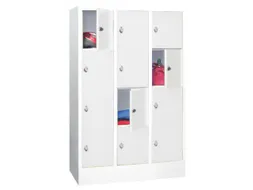 lockerkast,HxBxD 1518x900x500mm,3x4vakken,RAL7035,front RAL6011