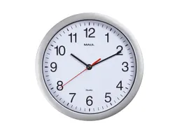 Wandklok MAULrun quartz Ø25x5cm kunststof zilver/wit incl.batterij