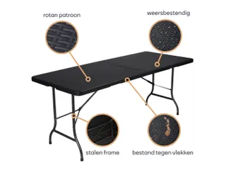 Klaptafel weerbestendige vouwtafel Rotanlook Zwart 180x75x72cm - 3