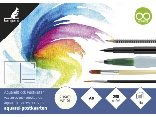 Postkaarten Kangaro blok 15 vel 300 grams aquarelpapier, A6, blanco po - 1