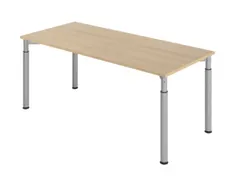 bureau,HxBxD 680-820x1800x800mm,blad eiken,4voeten zilverkleurig