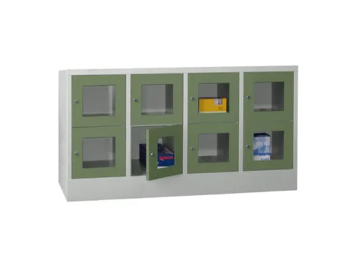 lockerkast,HxBxD 855x1600x500mm,4x2vakken,RAL7035,front RAL6011