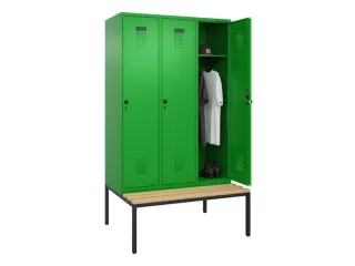 locker met bank,HxBxD 2120x1200x815mm,3vak,vak B 400mm,draaigrendel - 1