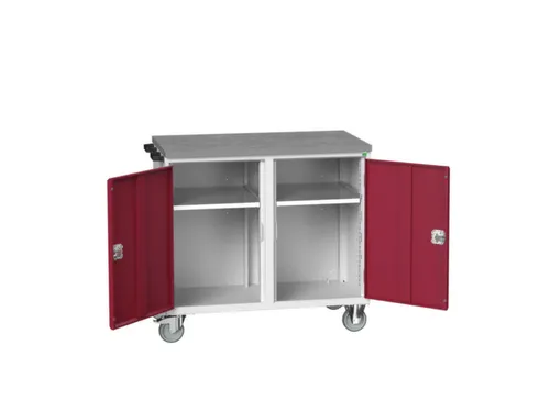 montagetafel 980x1050x600mm linoleumblad 2 kasten front RAL3004