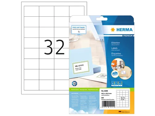 HERMA 4200 Premium etiketten A4 48,3x33,8mm Wit 800 stuks