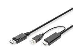 HDMI naar DP-adapterkabel ext. Voeding via USB A 2m UHD 4K@30Hz Zwart