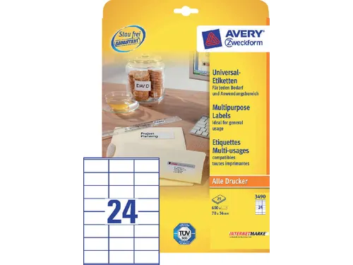 Etiket Avery 3490 70x36mm wit 600 stuks