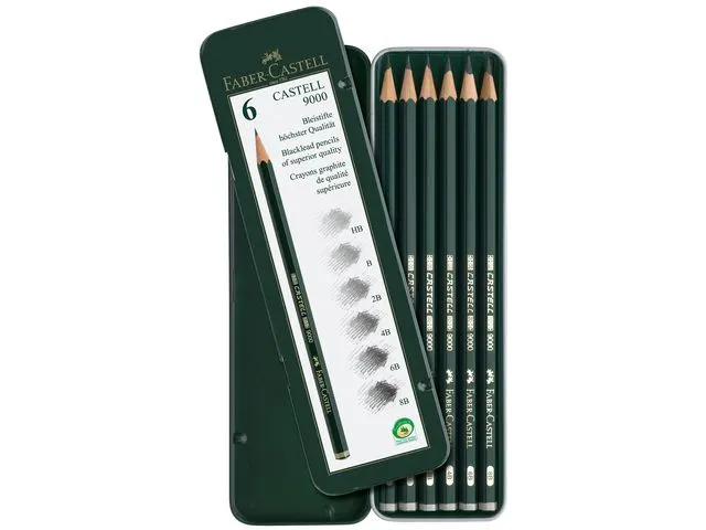 Potlood Faber-Castell 9000 6 hardheden in blik