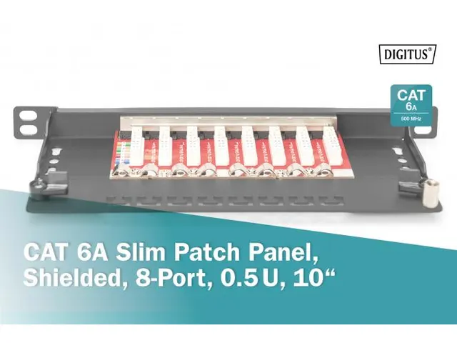Cat.6A Slim Patch Panel Afgeschermd 8-poorts 0,5 U 10 inch Zwart