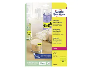Gekleurde Etiketten Avery Zweckform 63,5x29,6mm Neon Geel 675 stuks - 2