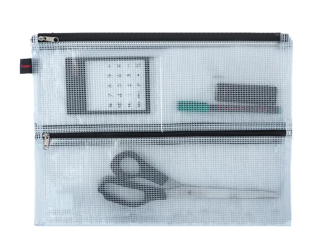 Trousse Foldersys A4 PVC transparent fermeture éclair noire 4 comp